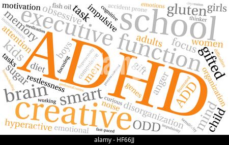 ADHD word cloud on a white background. Stock Vector