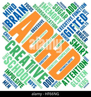 ADHD word cloud on a white background. Stock Vector