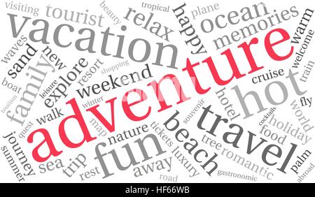 Adventure word cloud on a white background. Stock Vector