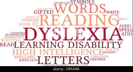 Dyslexia word cloud on a white background. Stock Vector