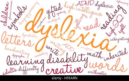 Dyslexia word cloud on a white background. Stock Vector