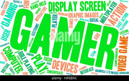 Gamer word cloud on a white background. Stock Vector