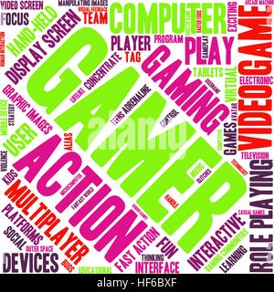 Gamer word cloud on a white background. Stock Vector