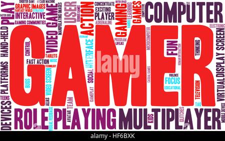 Gamer word cloud on a white background. Stock Vector