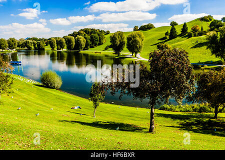 The Olympiapark in Munich, Germany, is an Olympic Park which was constructed for the 1972 Summer Olympics. Stock Photo