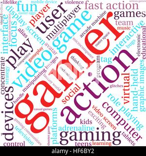 Gamer word cloud on a white background. Stock Vector