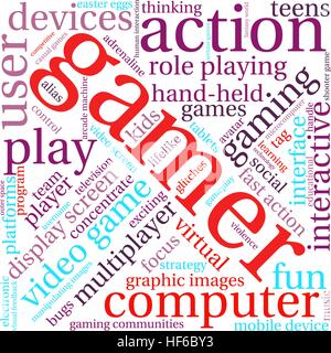 Gamer word cloud on a white background. Stock Vector