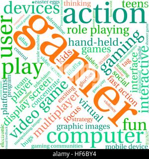 Gamer word cloud on a white background. Stock Vector