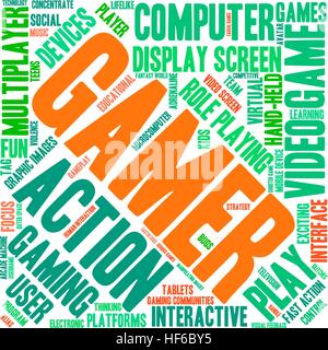 Gamer word cloud on a white background. Stock Vector