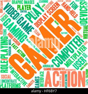 Gamer word cloud on a white background. Stock Vector