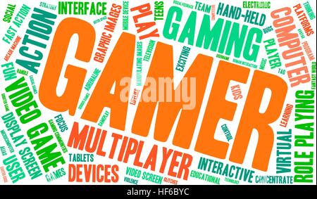 Gamer word cloud on a white background. Stock Vector