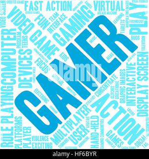 Gamer word cloud on a white background. Stock Vector