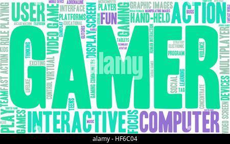 Gamer word cloud on a white background. Stock Vector