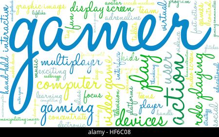 Gamer word cloud on a white background. Stock Vector