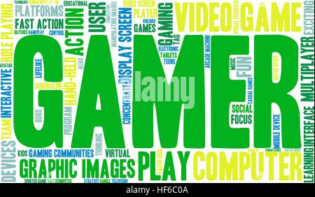 Gamer word cloud on a white background. Stock Vector