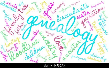 Genealogy word cloud on a white background. Stock Vector