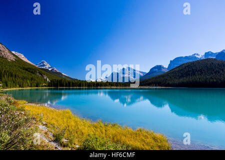 The Sunwapta Lake is a major tributary of the Athabasca River in Jasper National Park in Alberta, Canada. Stock Photo