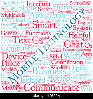 Mobile Technology word cloud on a white background. Stock Vector