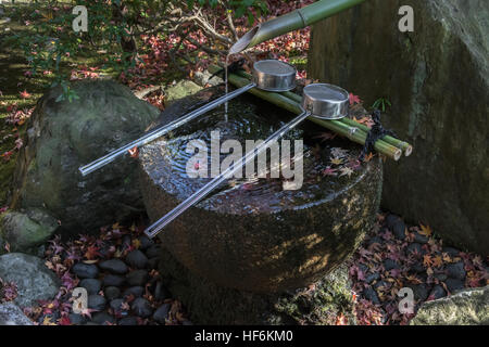 Japanese tsukubai (ritual purification bowl), Koinsan Saiho-ji Rinzai Zen Buddhist temple (Takedera, moss temple), Kyoto, Japan Stock Photo