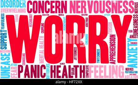 Worry word cloud on a white background. Stock Vector