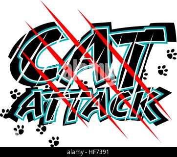 Vector illustration of claw scratch marks through the words cat attack Stock Vector