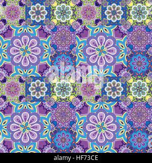 Seamless pattern on the tiles, majolica, arabic, green, orange, vector Stock Vector