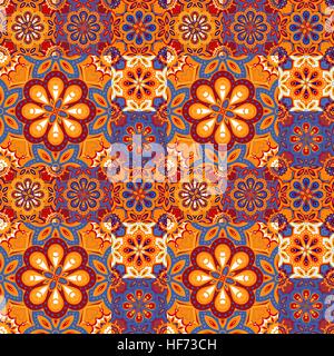 Seamless pattern on the tiles, majolica, arabic, green, orange, vector Stock Vector