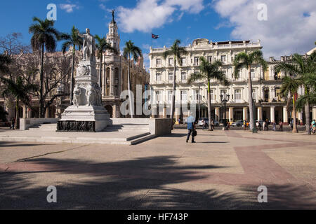 Statue of Jose Marti in the Parque Central, central park, in front of the hotel Inglaterra and Gran Teatro, La Havana, Cuba. Stock Photo