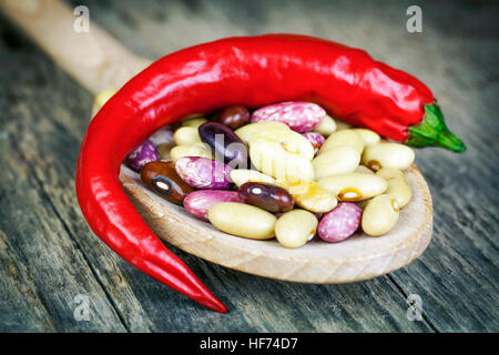 Variety beans with chili pepper Stock Photo