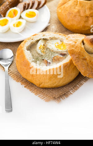 Polish Easter soup. Cream soup in bread Stock Photo
