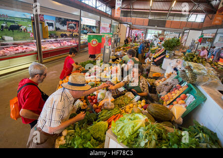 the Food Market in the Market Hall  the Old Town of Olhao at the east Algarve in the south of Portugal in Europe. Stock Photo