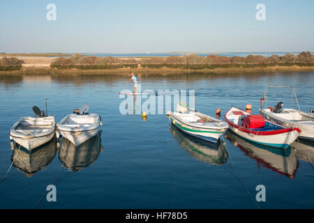 the landscape and coast at the town of Fuseta in the Algarve in the south of Portugal in Europe. Stock Photo