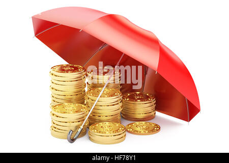 coins with shield, financial insurance and business stability concept. 3D rendering Stock Photo