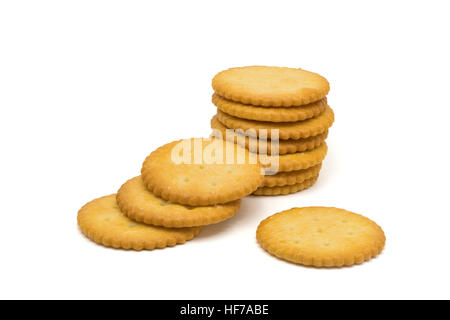 Salted round cracker isolated on white background Stock Photo