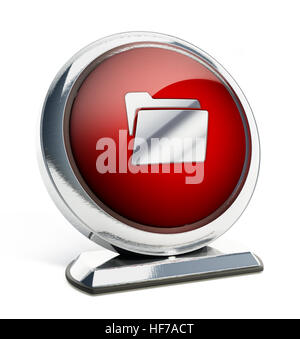 Glossy red button with folder symbol. 3D illustration. Stock Photo