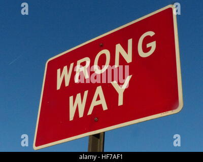 highway sign warning drivers that they are going wrong way Stock Photo