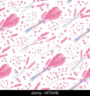 Vector seamless pattern with hand drawn lavender illustration. Vintage background with pink lavender flowers sketch. Used for fabric, paper and other printing and web projects Stock Vector