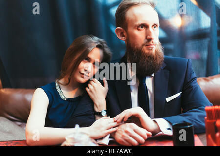 loving couple in a restaurant Stock Photo