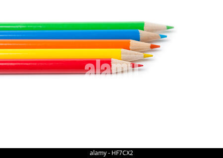 5 Colored Pencils isolated on white background. Stock Photo