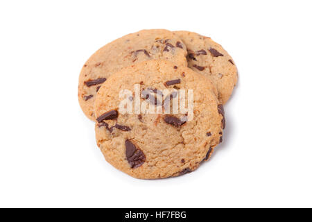 Three Chocolate Chip Cookies Isolated on White Stock Photo