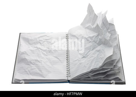 Notebook with Crumpled Pages Stock Photo