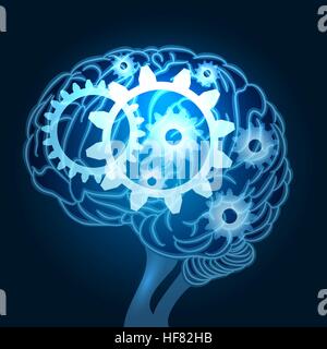 Human brain with gears inside. Thinking process concept. Vector illustration Stock Vector