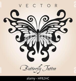 Fantasy butterfly in tattoo style. Vector illustration. Stock Vector