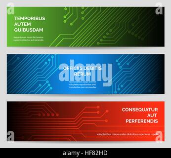 Electronics web banner set. Circuit board vector background technology concept illustration. Stock Vector
