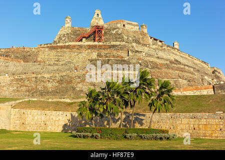 San Felipe de Barajas fortress on the Hill of San Lazaro at sunset in Cartagena, Colombia. Stock Photo