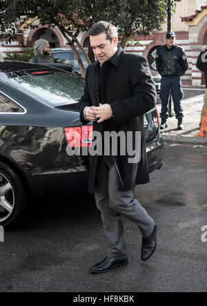 Athens, Greece. 29th Dec, 2016. Greek Prime Minister Alexis Tsipras arrives at an event in Athens, Greece, on 29 December 2016.  ©Elias Verdi/Alamy Live News Stock Photo