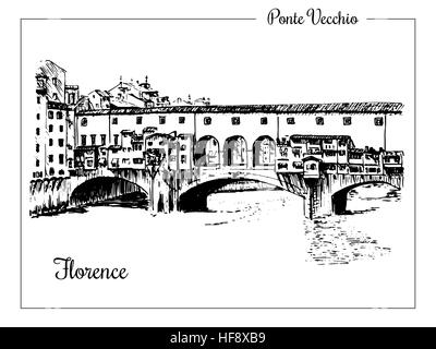 Ponte Vecchio bridge in Florence, Italy. Vector hand drawn sketch Stock Vector