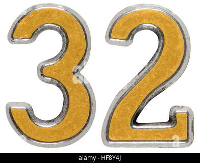Metal numeral 32, thirty-two, isolated on white background Stock Photo
