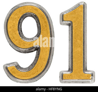 Gold number ninety-one (number 91) cut into perforated gold segments with  alpha channel and shadow on white background. 3D illustration Stock Photo -  Alamy