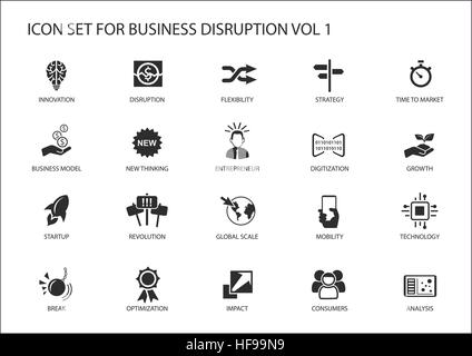 Digital business disruption icon set Stock Vector